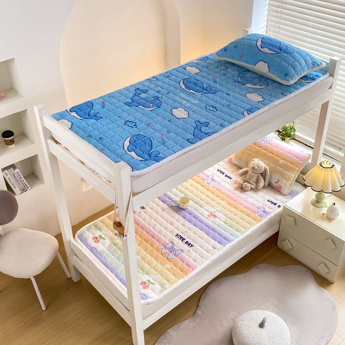 91家纺网 家纺一手货源 找家纺 优品惠 2025新款冬季牛奶绒床垫床褥垫子床护垫加绒床盖学生宿舍上下铺 彩虹蝴蝶结