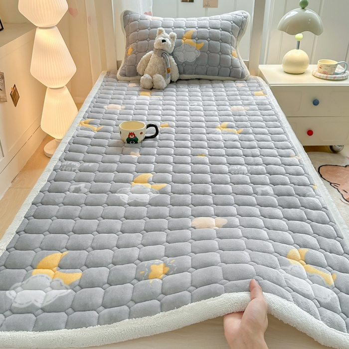 优品惠 2025新款冬季牛奶绒床垫床褥垫子床护垫加绒床盖学生宿舍上下铺 织梦星月灰