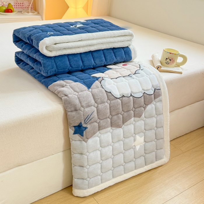 91家纺网 家纺一手货源 找家纺 优品惠 2025新款冬季牛奶绒床垫床褥垫子床护垫加绒床盖学生宿舍上下铺 月亮蓝