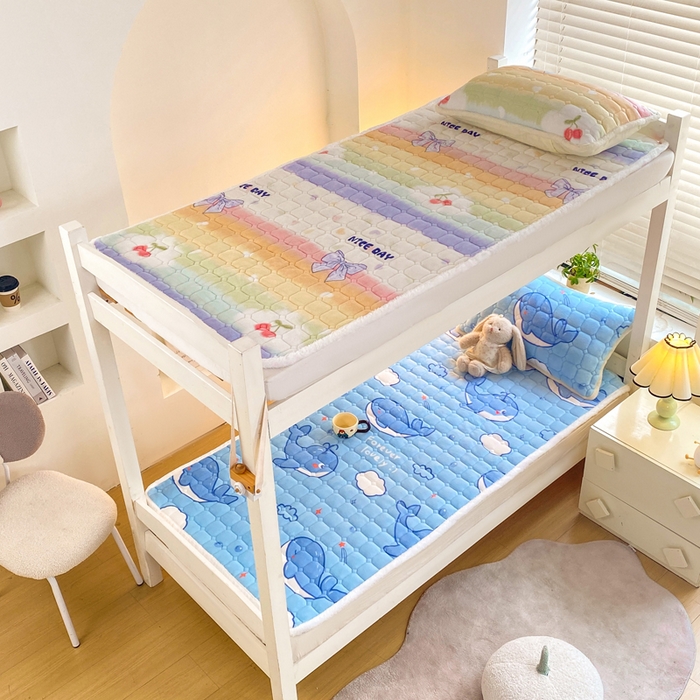 91家纺网 家纺一手货源 找家纺 优品惠 2025新款冬季牛奶绒床垫床褥垫子床护垫加绒床盖学生宿舍上下铺 彩虹蝴蝶结