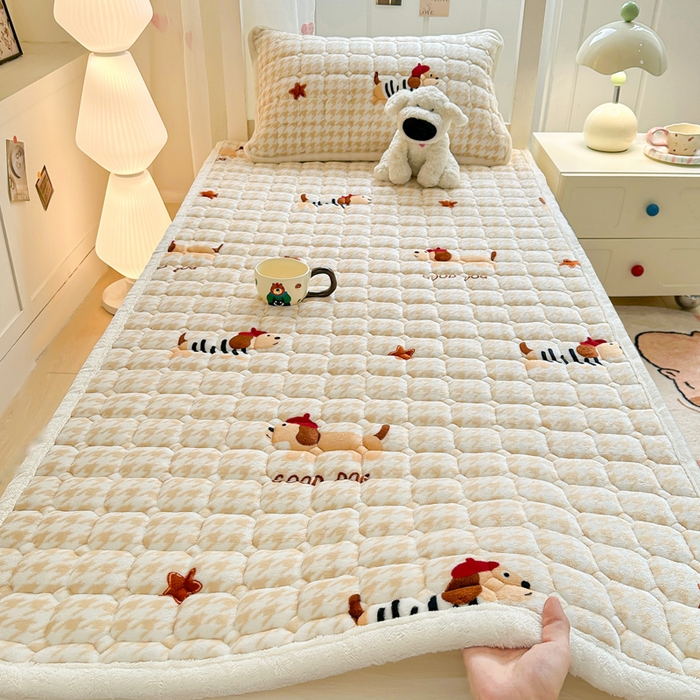 优品惠 2025新款冬季牛奶绒床垫床褥垫子床护垫加绒床盖学生宿舍上下铺 腊肠狗