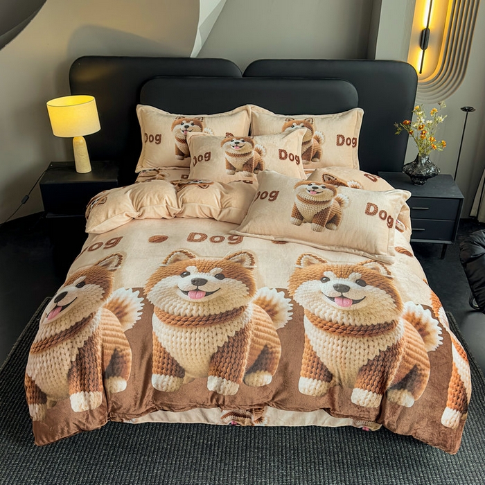 91家纺网 家纺一手货源 找家纺 宝薇 2025新款5D数码印染大卡通牛奶绒四件套 玫瑰庄园