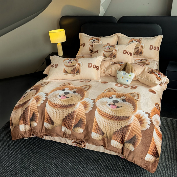 91家纺网 家纺一手货源 找家纺 宝薇 2025新款8斤宝宝绒数码5D牛奶绒四件套 幸福狗