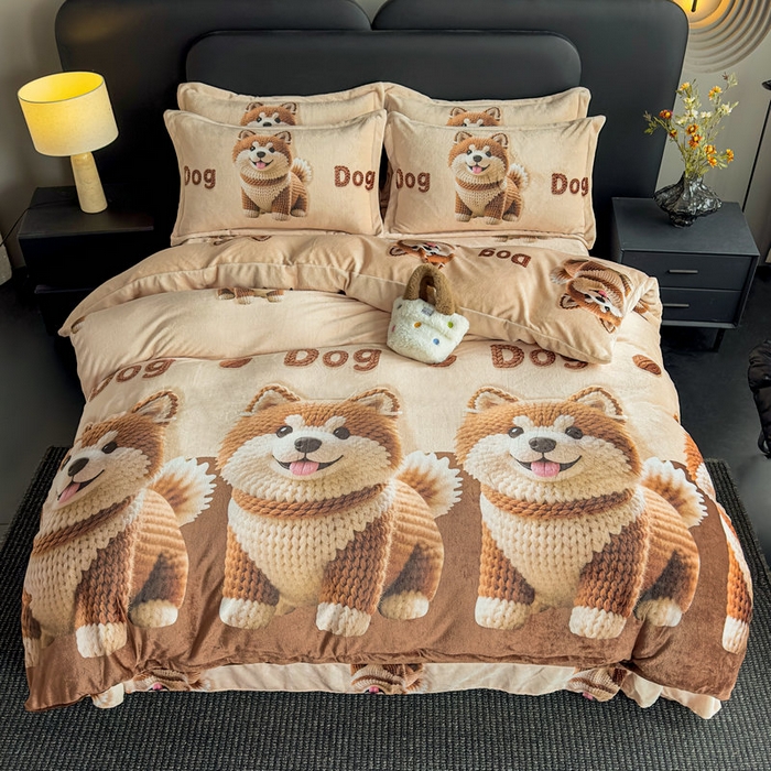 91家纺网 家纺一手货源 找家纺 宝薇 2025新款8斤宝宝绒数码5D牛奶绒四件套 幸福狗