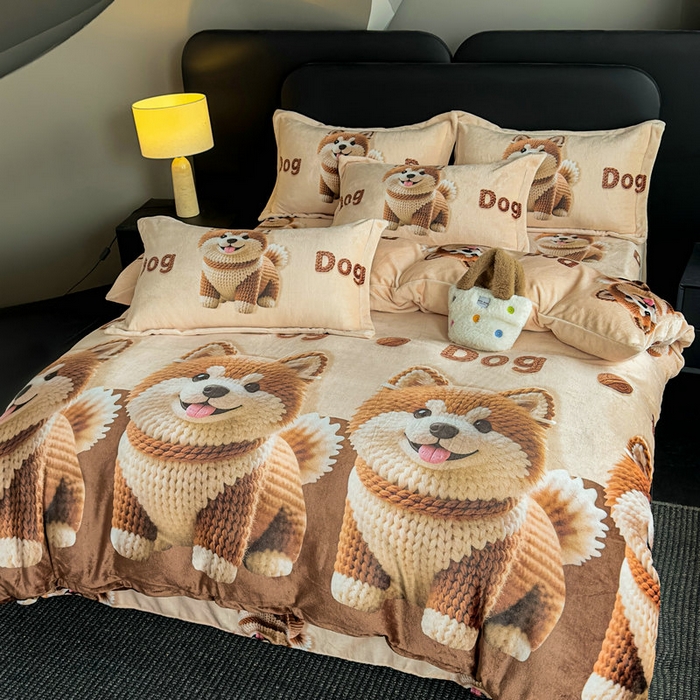 91家纺网 家纺一手货源 找家纺 宝薇 2025新款8斤宝宝绒数码5D牛奶绒四件套 幸福狗