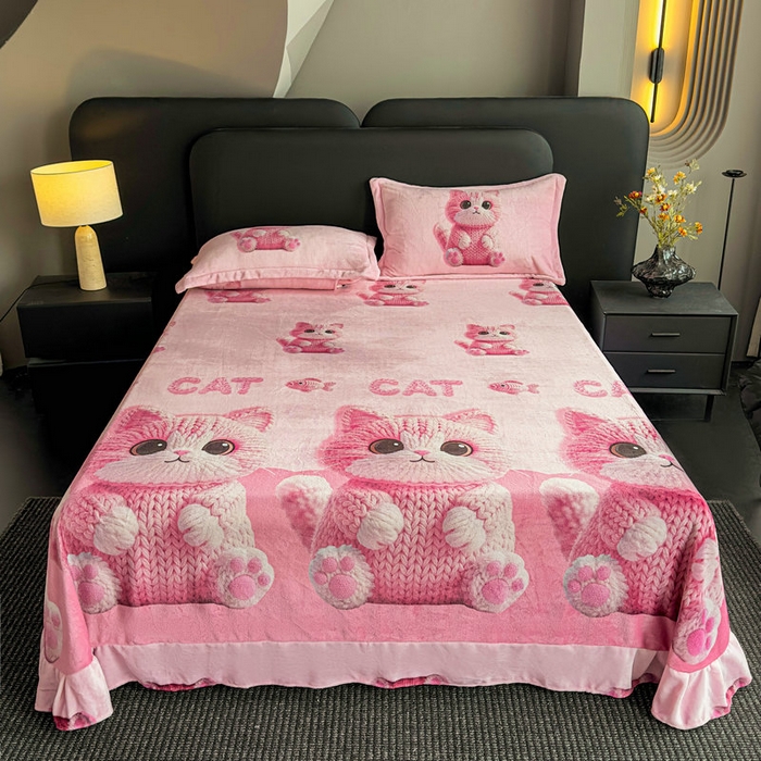 91家纺网 家纺一手货源 找家纺 宝薇 2025新款8斤宝宝绒数码5D牛奶绒四件套 粉小喵