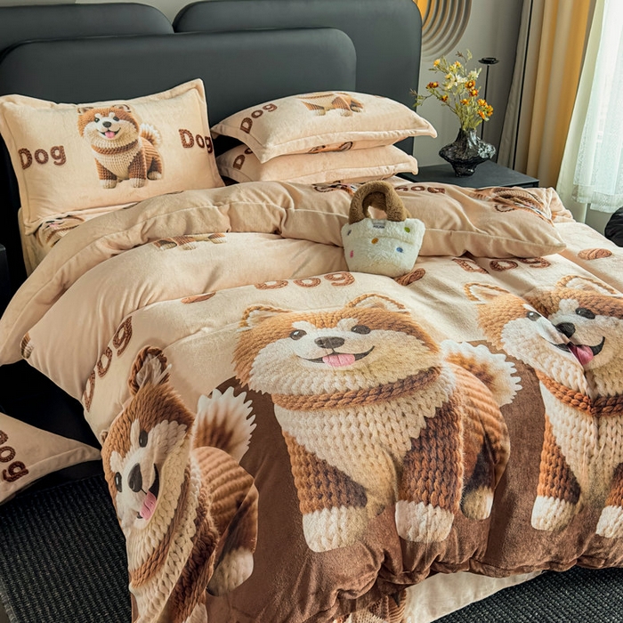 91家纺网 家纺一手货源 找家纺 宝薇 2025新款8斤宝宝绒数码5D牛奶绒四件套 幸福狗