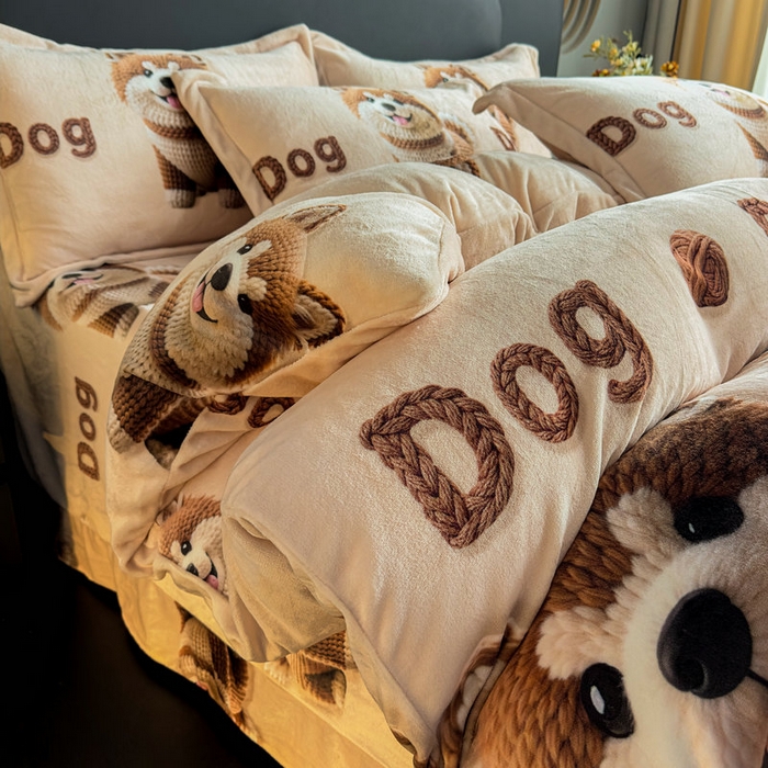 91家纺网 家纺一手货源 找家纺 宝薇 2025新款8斤宝宝绒数码5D牛奶绒四件套 幸福狗