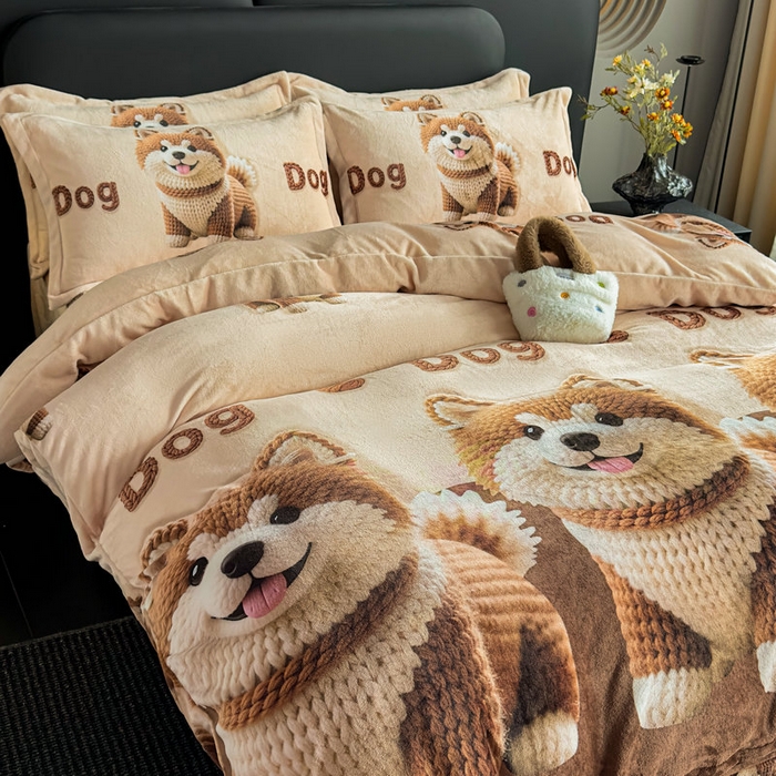 91家纺网 家纺一手货源 找家纺 宝薇 2025新款8斤宝宝绒数码5D牛奶绒四件套 幸福狗