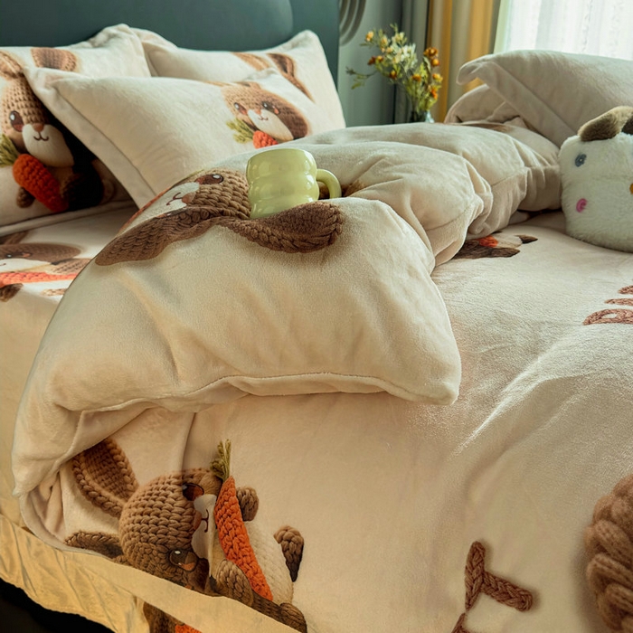 91家纺网 家纺一手货源 找家纺 宝薇 2025新款8斤宝宝绒数码5D牛奶绒四件套 幸运兔咖