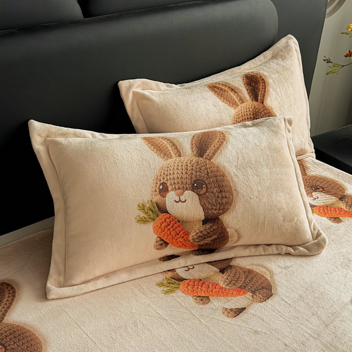 91家纺网 家纺一手货源 找家纺 宝薇 2025新款8斤宝宝绒数码5D牛奶绒四件套 幸运兔咖