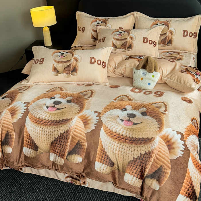 91家纺网 家纺一手货源 找家纺 宝薇 2025新款8斤宝宝绒数码5D牛奶绒四件套 幸福狗