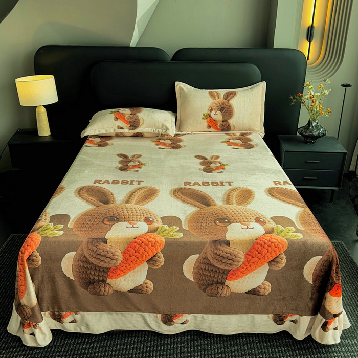 91家纺网 家纺一手货源 找家纺 宝薇 2025新款8斤宝宝绒数码5D牛奶绒四件套 幸运兔咖