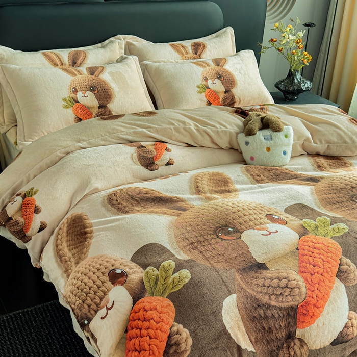 91家纺网 家纺一手货源 找家纺 宝薇 2025新款8斤宝宝绒数码5D牛奶绒四件套 幸运兔咖