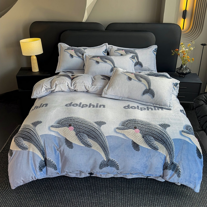 宝薇 2025新款8斤宝宝绒数码5D牛奶绒四件套 海豚湾