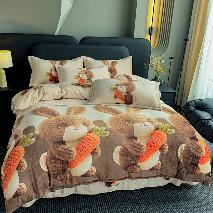 91家纺网 家纺一手货源 找家纺 宝薇 2025新款8斤宝宝绒数码5D牛奶绒四件套 幸运兔咖