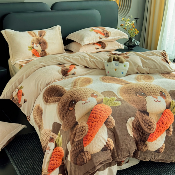 91家纺网 家纺一手货源 找家纺 宝薇 2025新款8斤宝宝绒数码5D牛奶绒四件套 幸运兔咖