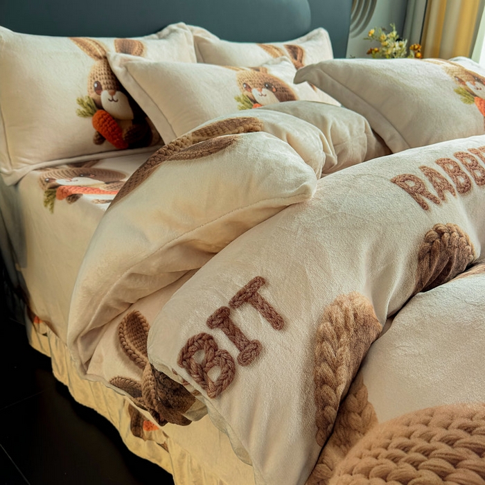 91家纺网 家纺一手货源 找家纺 宝薇 2025新款8斤宝宝绒数码5D牛奶绒四件套 幸运兔咖