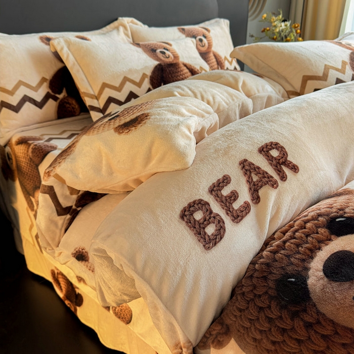 91家纺网 家纺一手货源 找家纺 宝薇 2025新款8斤宝宝绒数码5D牛奶绒四件套 幸运熊