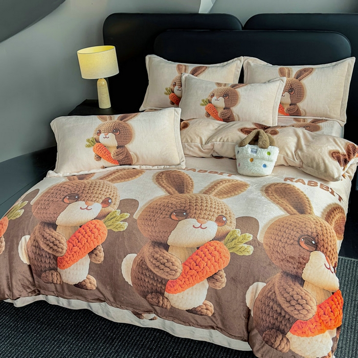 91家纺网 家纺一手货源 找家纺 宝薇 2025新款8斤宝宝绒数码5D牛奶绒四件套 幸运兔咖