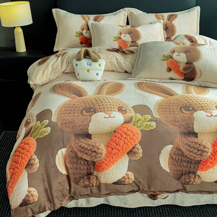 91家纺网 家纺一手货源 找家纺 宝薇 2025新款8斤宝宝绒数码5D牛奶绒四件套 幸运兔咖