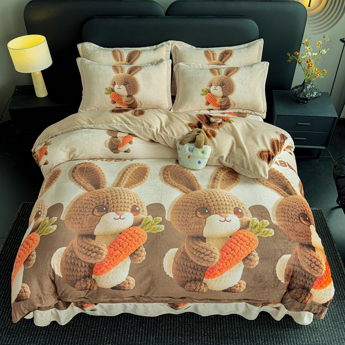 91家纺网 家纺一手货源 找家纺 宝薇 2025新款8斤宝宝绒数码5D牛奶绒四件套 幸运兔咖