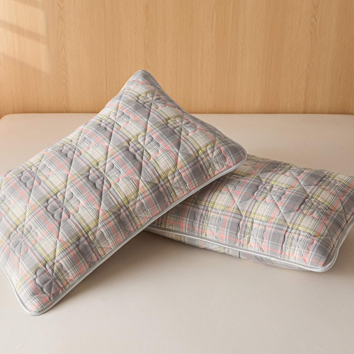 91家纺网 家纺一手货源 找家纺 （总）芬晴家纺 2025新款A类全棉格子枕套枕巾系列