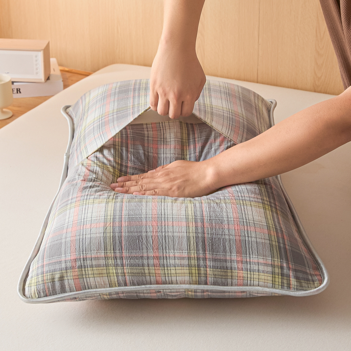 91家纺网 家纺一手货源 找家纺 （总）芬晴家纺 2025新款A类全棉格子枕套枕巾系列