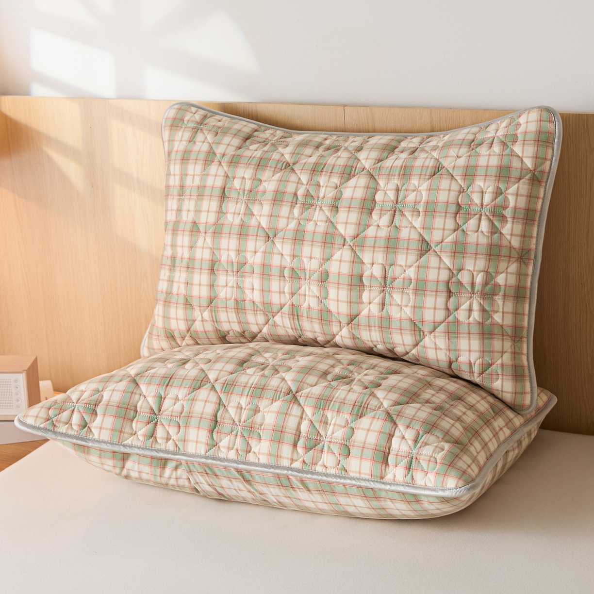 91家纺网 家纺一手货源 找家纺 （总）芬晴家纺 2025新款A类全棉格子枕套枕巾系列