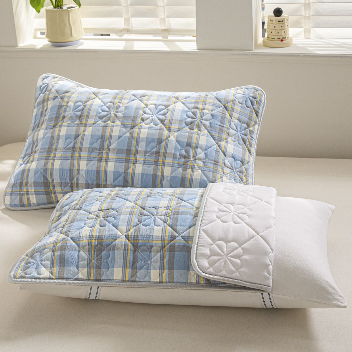 91家纺网 家纺一手货源 找家纺 （总）芬晴家纺 2025新款A类全棉格子枕套枕巾系列