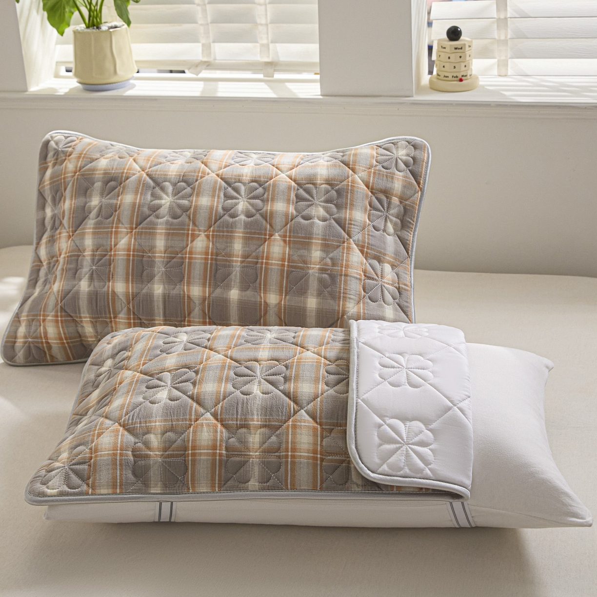 91家纺网 家纺一手货源 找家纺 （总）芬晴家纺 2025新款A类全棉格子枕套枕巾系列