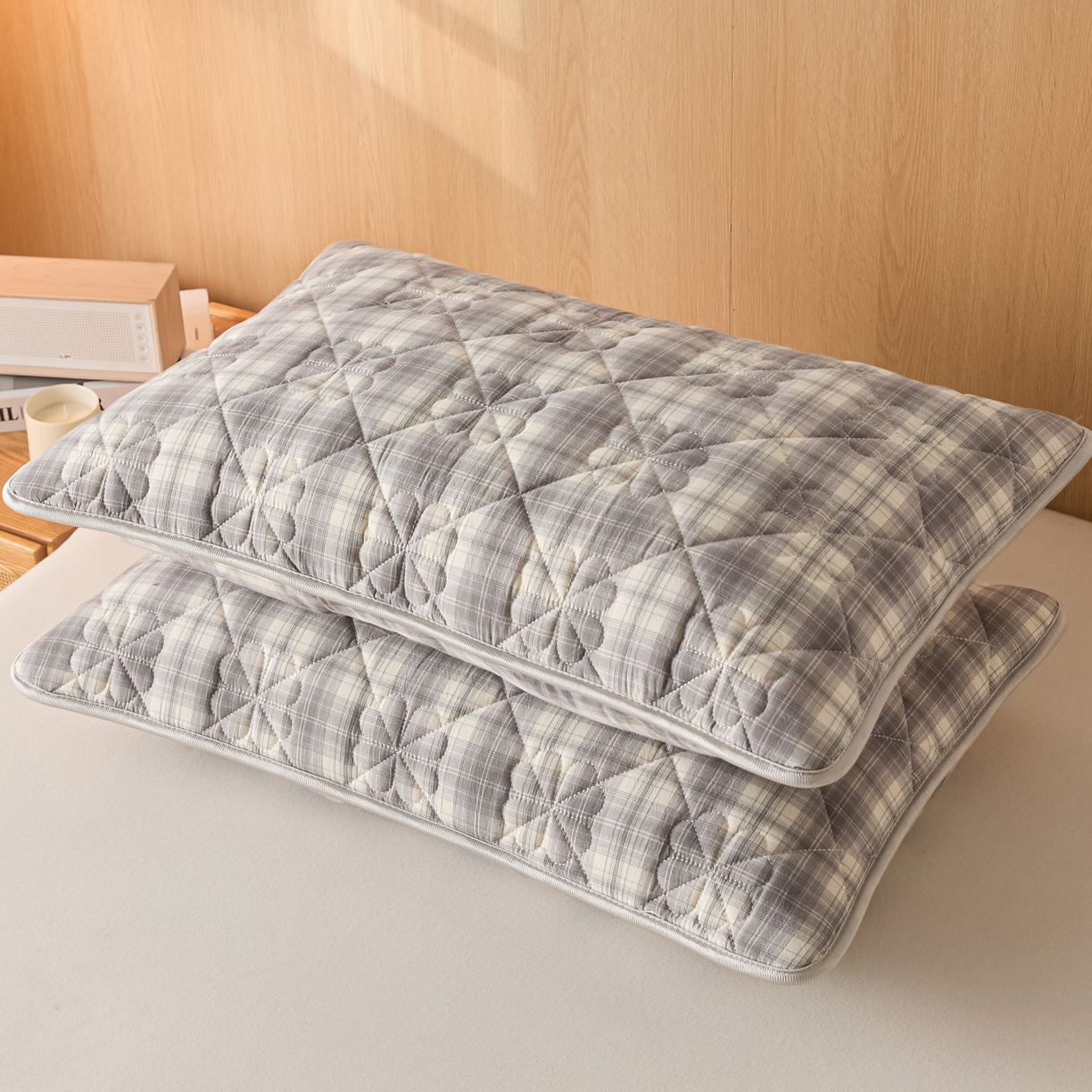 91家纺网 家纺一手货源 找家纺 芬晴家纺 2025新款A类全棉格子枕套枕巾系列 枕套-世纪 48*74cm枕套一只