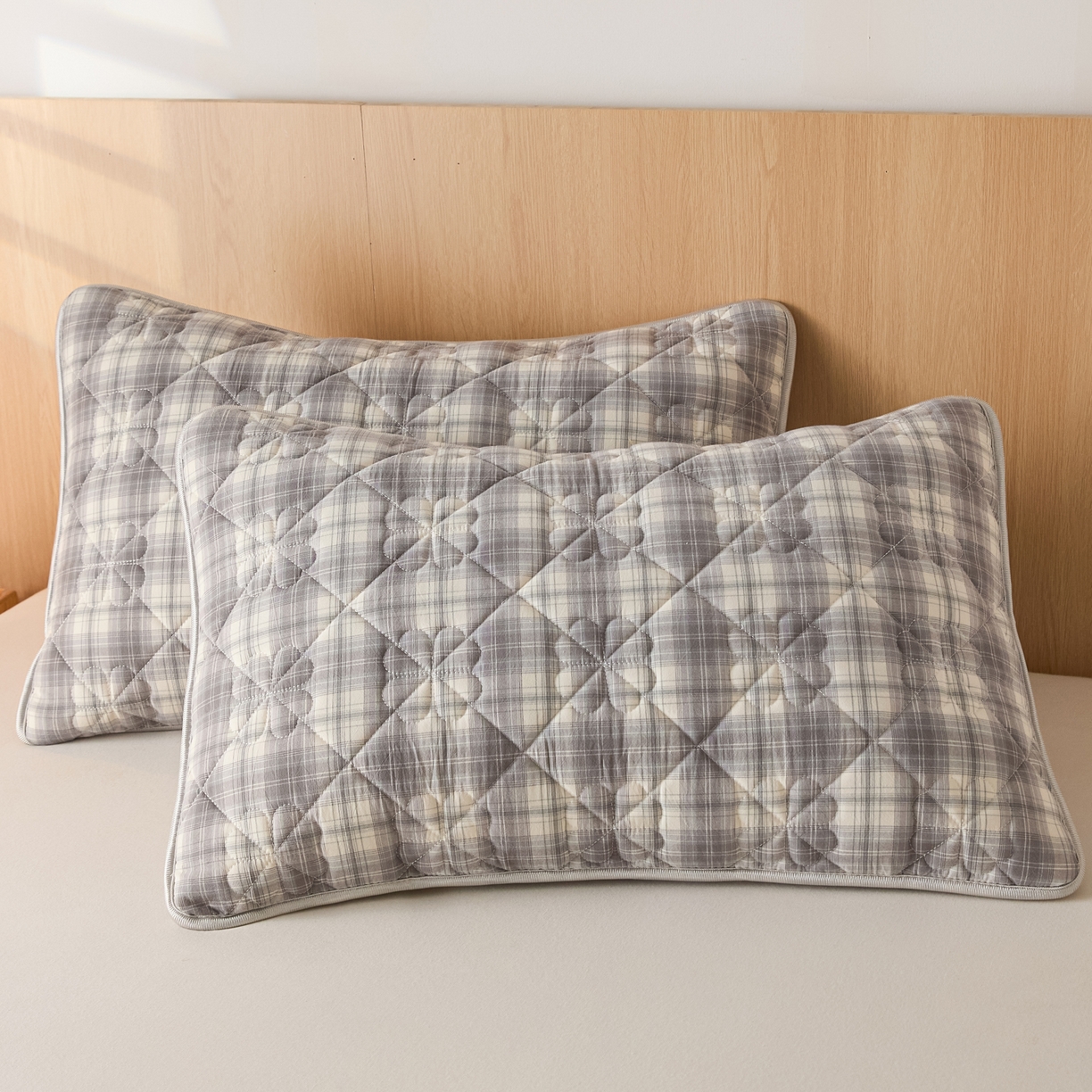 91家纺网 家纺一手货源 找家纺 芬晴家纺 2025新款A类全棉格子枕套枕巾系列 枕套-世纪 48*74cm枕套一只