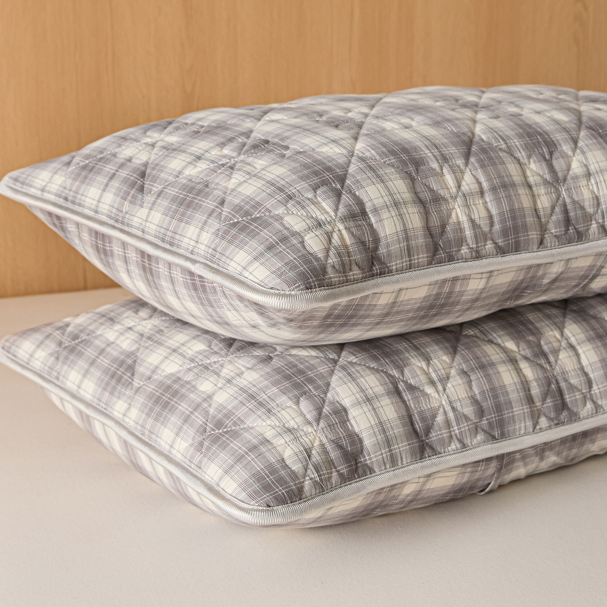 91家纺网 家纺一手货源 找家纺 芬晴家纺 2025新款A类全棉格子枕套枕巾系列 枕套-世纪 48*74cm枕套一只