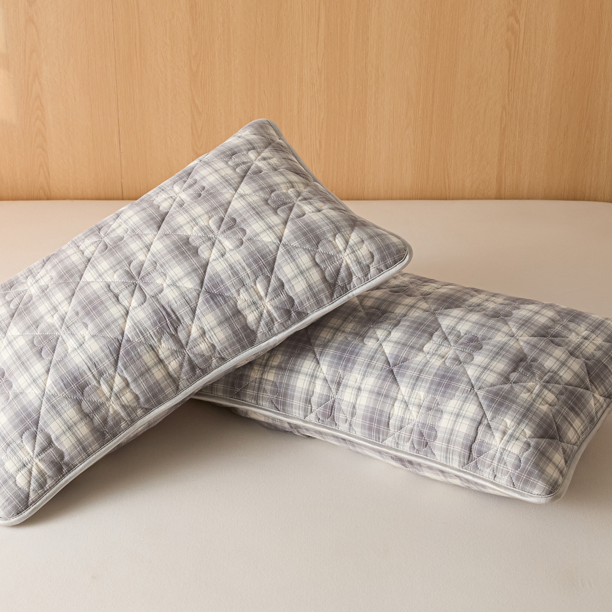 91家纺网 家纺一手货源 找家纺 芬晴家纺 2025新款A类全棉格子枕套枕巾系列 枕套-世纪 48*74cm枕套一只