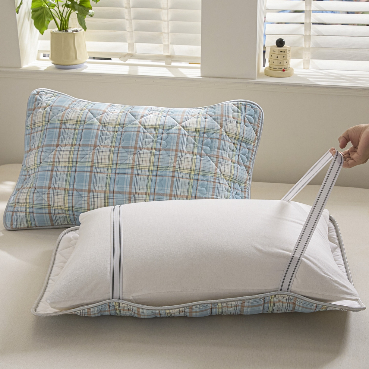 91家纺网 家纺一手货源 找家纺 芬晴家纺 2025新款A类全棉格子枕套枕巾系列 枕巾-霍格兰 50*80cm枕巾一只