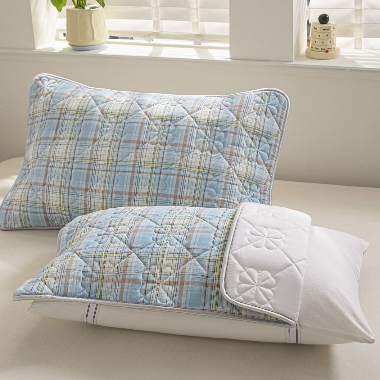 芬晴家纺 2025新款A类全棉格子枕套枕巾系列 枕巾-霍格兰 50*80cm枕巾一对