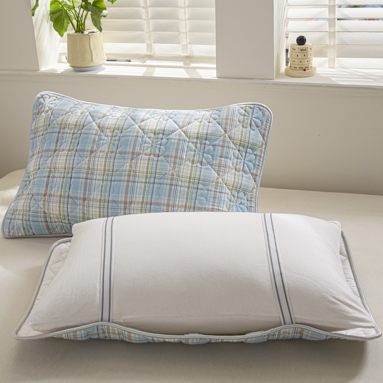 91家纺网 家纺一手货源 找家纺 芬晴家纺 2025新款A类全棉格子枕套枕巾系列 枕巾-霍格兰 50*80cm枕巾一对