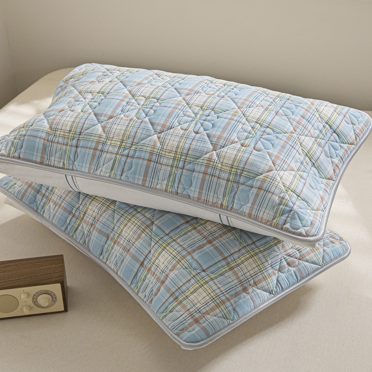 91家纺网 家纺一手货源 找家纺 芬晴家纺 2025新款A类全棉格子枕套枕巾系列 枕巾-霍格兰 50*80cm枕巾一对