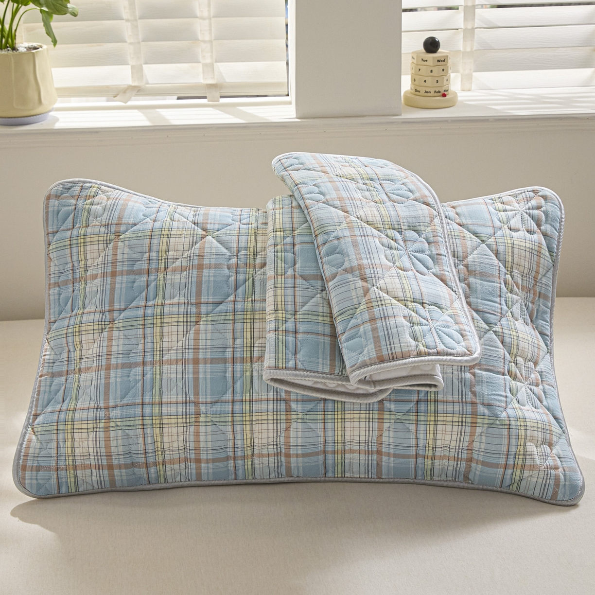 91家纺网 家纺一手货源 找家纺 芬晴家纺 2025新款A类全棉格子枕套枕巾系列 枕巾-霍格兰 50*80cm枕巾一对