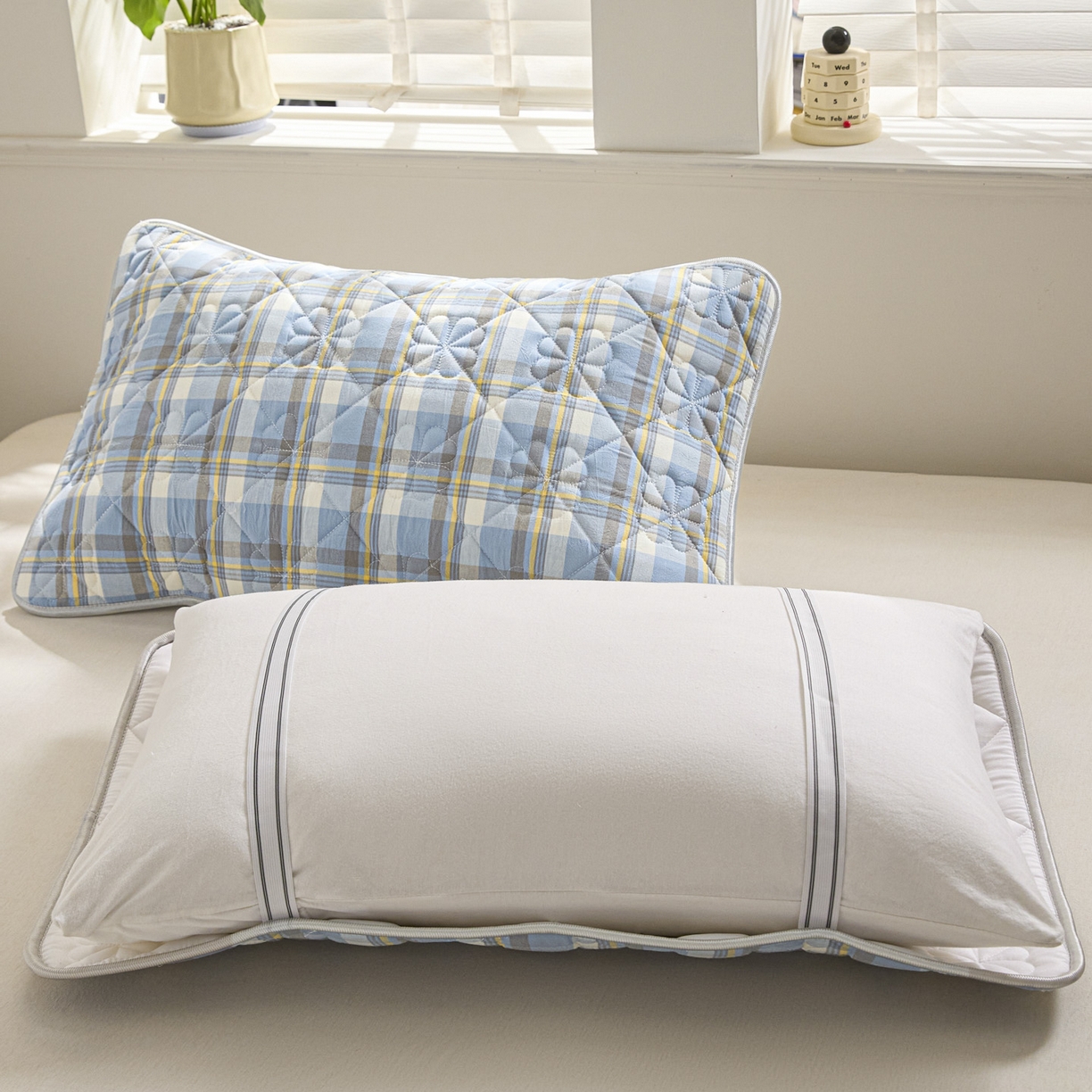 91家纺网 家纺一手货源 找家纺 芬晴家纺 2025新款A类全棉格子枕套枕巾系列 枕巾-简爱兰 50*80cm枕巾一只