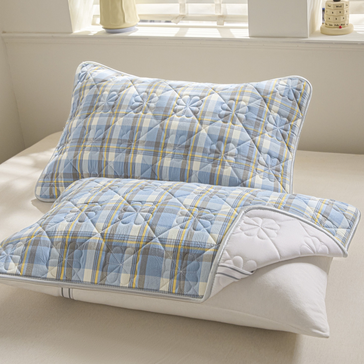 91家纺网 家纺一手货源 找家纺 芬晴家纺 2025新款A类全棉格子枕套枕巾系列 枕巾-简爱兰 50*80cm枕巾一只