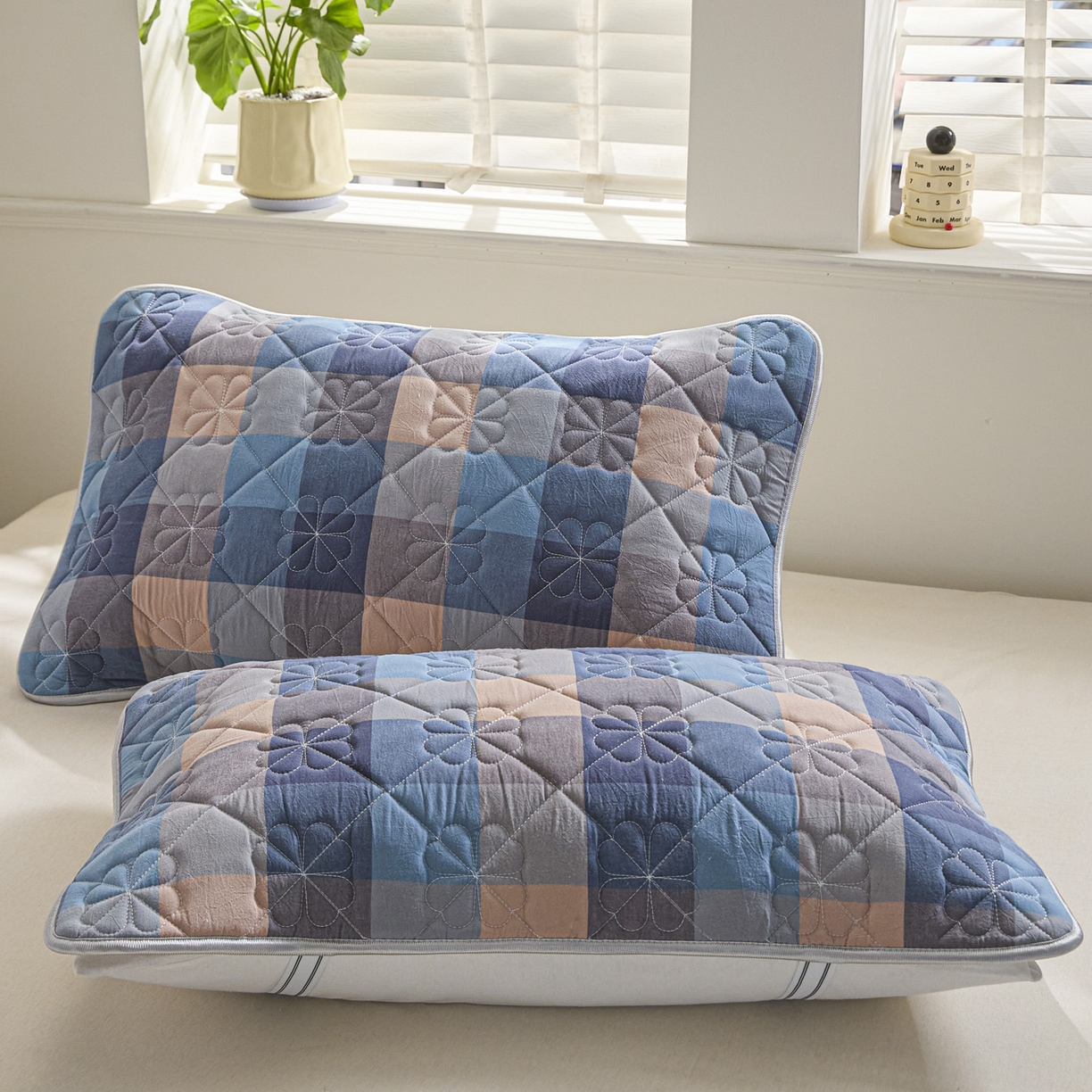 91家纺网 家纺一手货源 找家纺 芬晴家纺 2025新款A类全棉格子枕套枕巾系列 枕巾-简易格 50*80cm枕巾一只