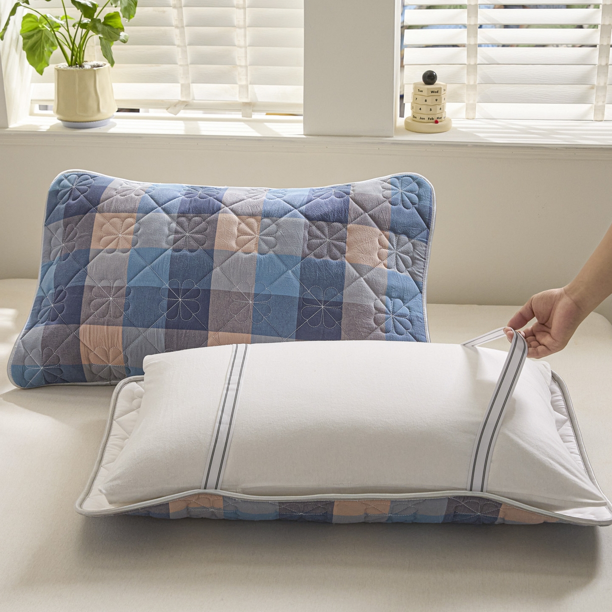 91家纺网 家纺一手货源 找家纺 芬晴家纺 2025新款A类全棉格子枕套枕巾系列 枕巾-简易格 50*80cm枕巾一只