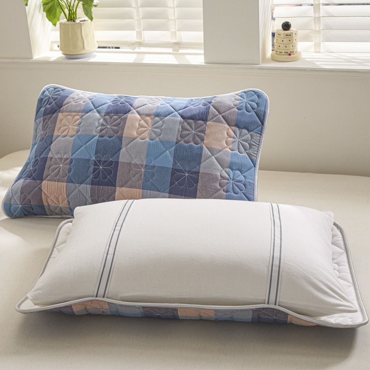 91家纺网 家纺一手货源 找家纺 芬晴家纺 2025新款A类全棉格子枕套枕巾系列 枕巾-简易格 50*80cm枕巾一只