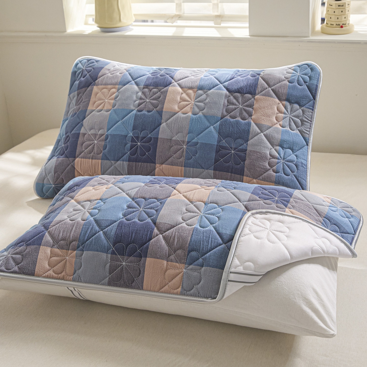 91家纺网 家纺一手货源 找家纺 芬晴家纺 2025新款A类全棉格子枕套枕巾系列 枕巾-简易格 50*80cm枕巾一对