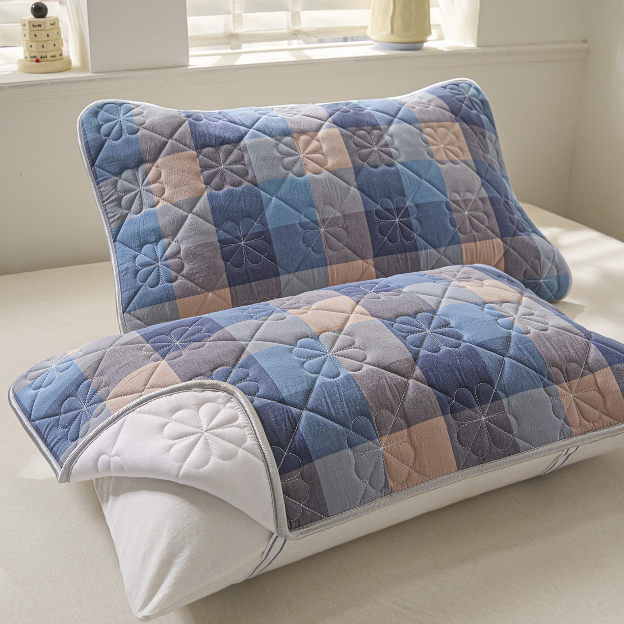 91家纺网 家纺一手货源 找家纺 芬晴家纺 2025新款A类全棉格子枕套枕巾系列 枕巾-简易格 50*80cm枕巾一对