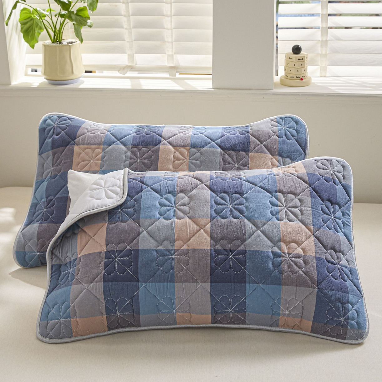 91家纺网 家纺一手货源 找家纺 芬晴家纺 2025新款A类全棉格子枕套枕巾系列 枕巾-简易格 50*80cm枕巾一对