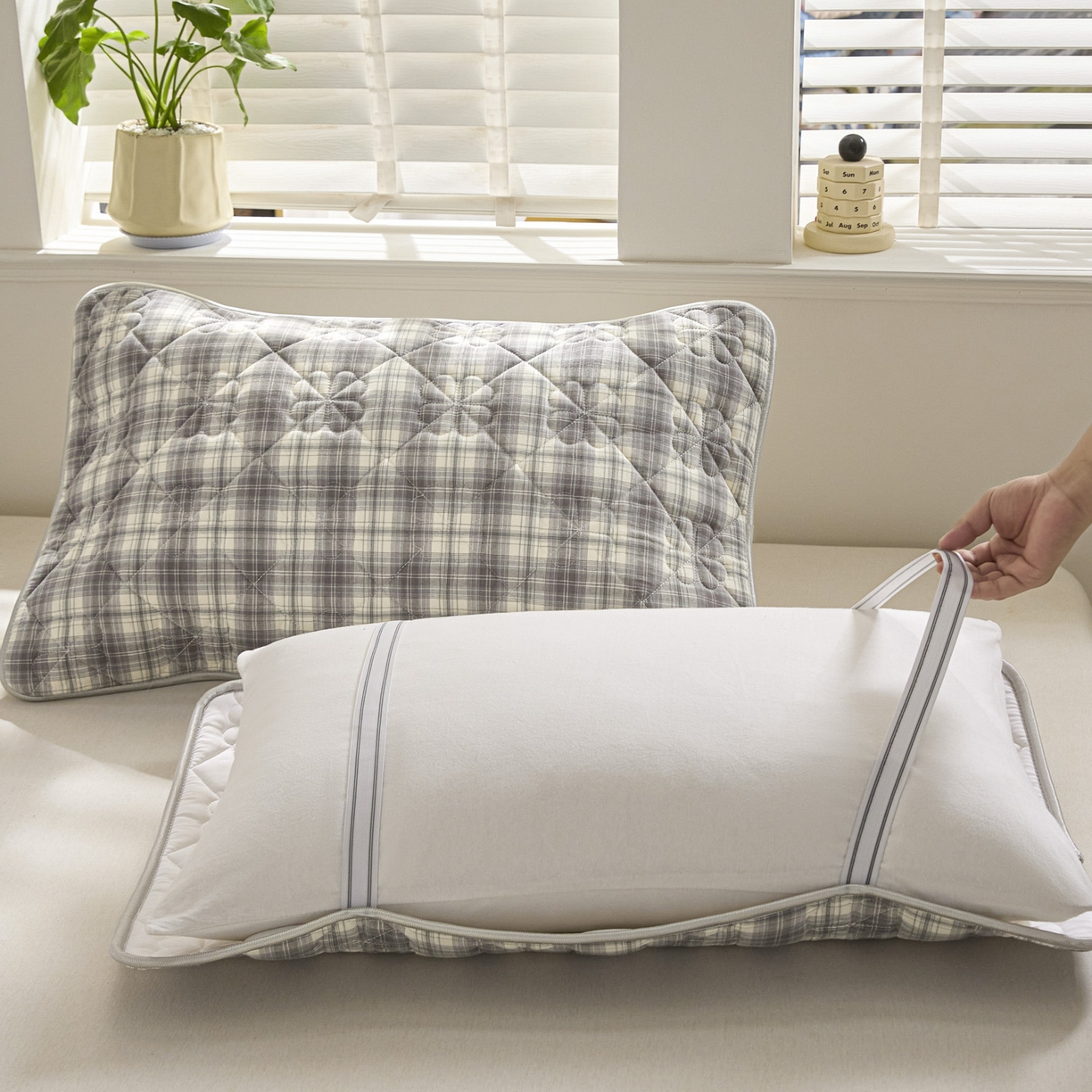 91家纺网 家纺一手货源 找家纺 芬晴家纺 2025新款A类全棉格子枕套枕巾系列 枕巾-世纪 50*80cm枕巾一只