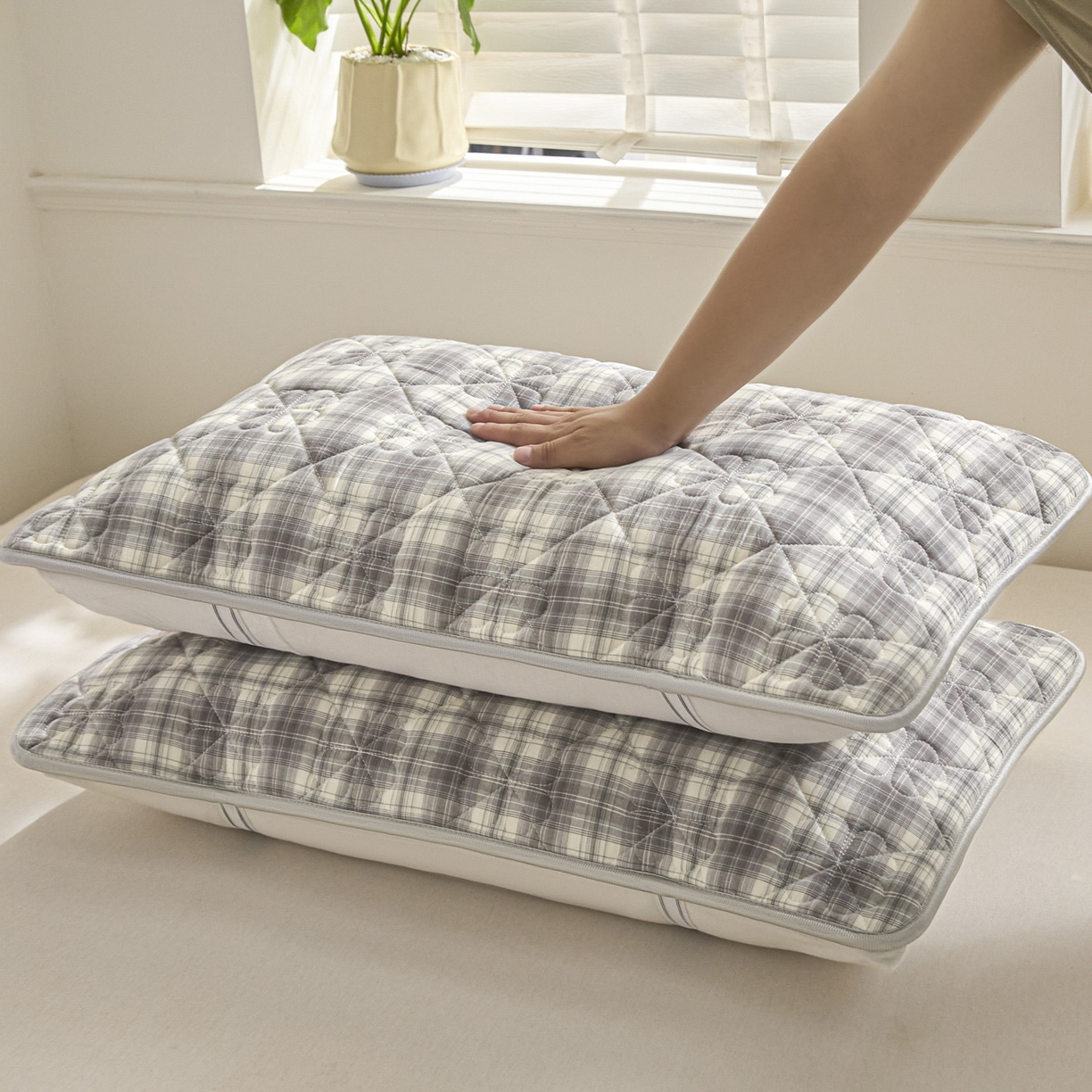 91家纺网 家纺一手货源 找家纺 芬晴家纺 2025新款A类全棉格子枕套枕巾系列 枕巾-世纪 50*80cm枕巾一只